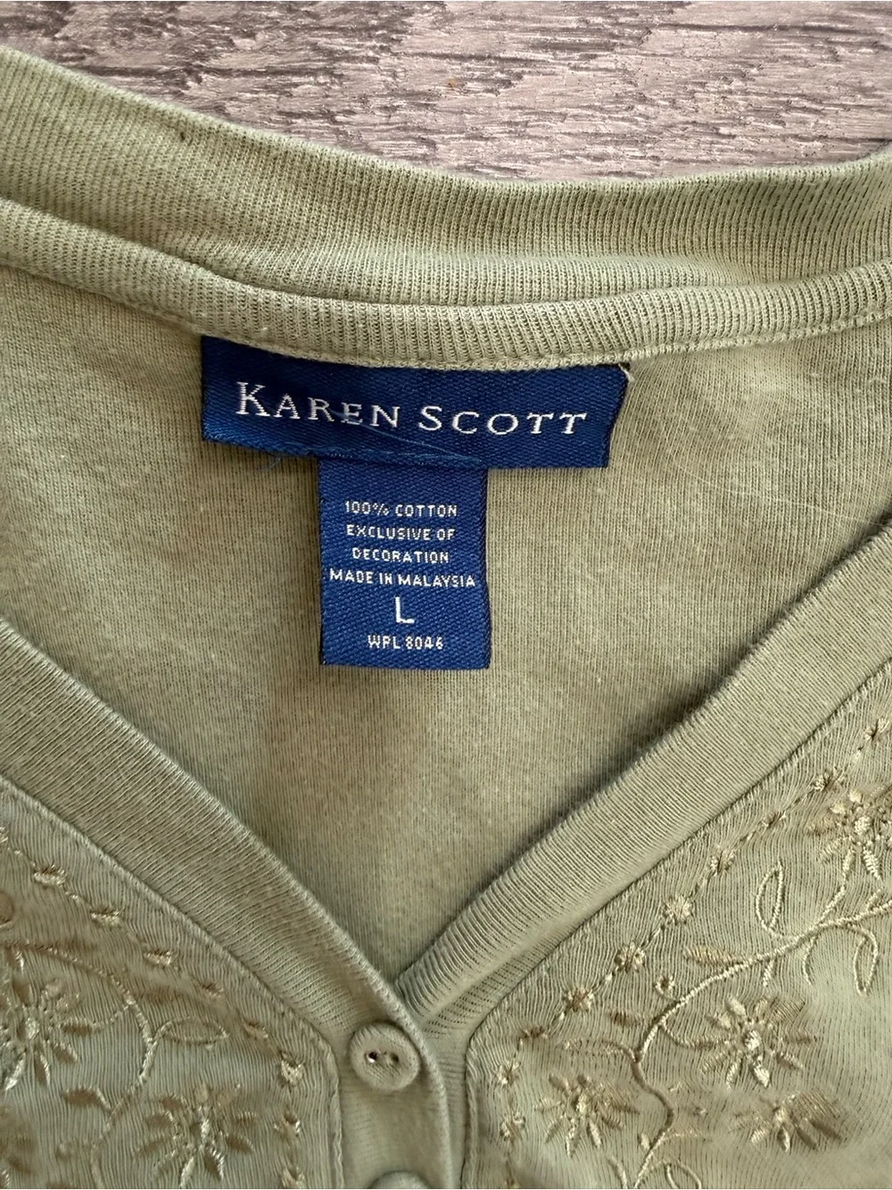 Karen Scott long sleeve olive and blue tops